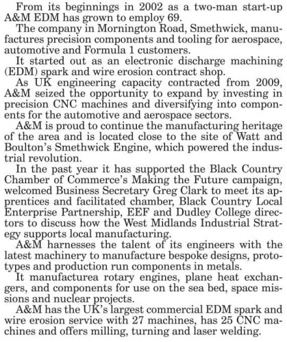 clipping0 500 A&M profiled in Express & Star as Manufacturing Champion Award finalist 2019